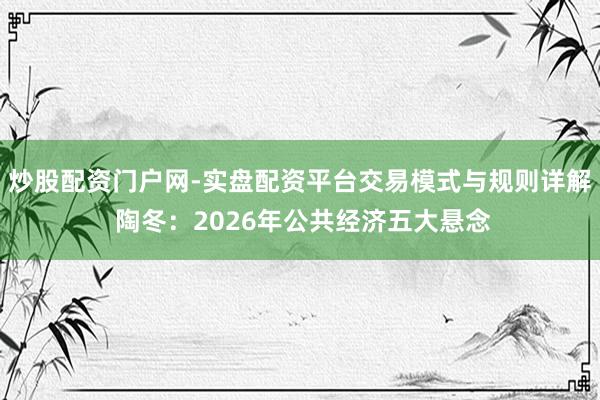 炒股配资门户网-实盘配资平台交易模式与规则详解 陶冬：2026年公共经济五大悬念