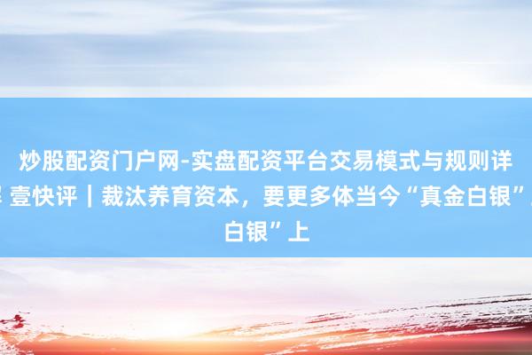 炒股配资门户网-实盘配资平台交易模式与规则详解 壹快评｜裁汰养育资本，要更多体当今“真金白银”上
